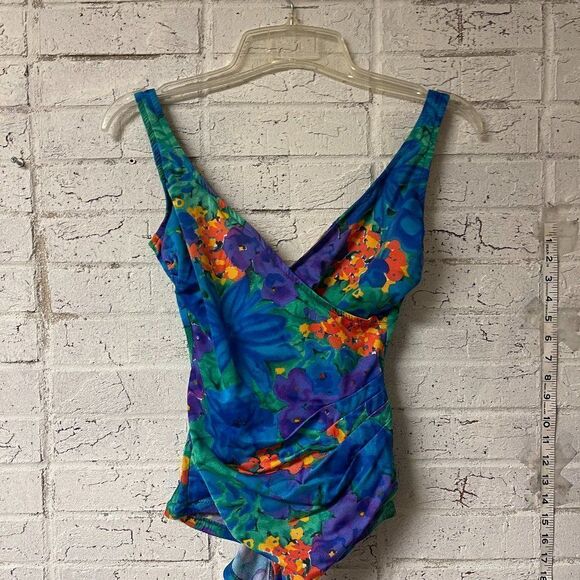 Vintage Roxanne Blue One Piece Tropical Resort Swimsuit Small - Picture 1 of 8